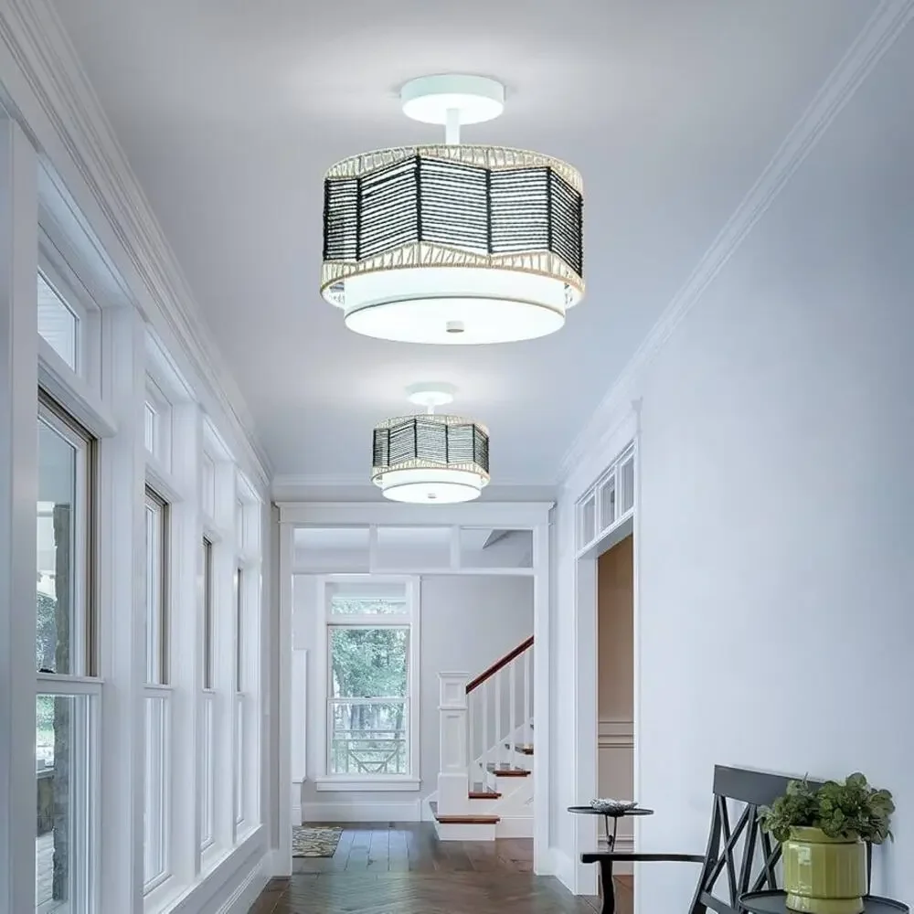 Tbaoinla - 3-light rattan ceiling lamp, black and white